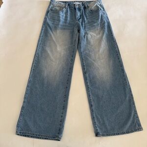 Women's Relaxed Fit Light Blue Full Length Wide Leg Jeans